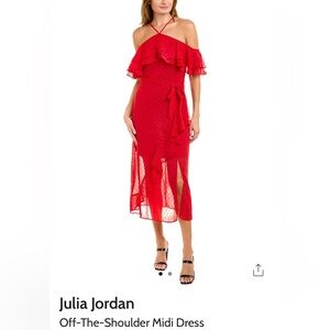 Authentic Julia Jordan Red Off-The-Shoulder Midi Dress nwt